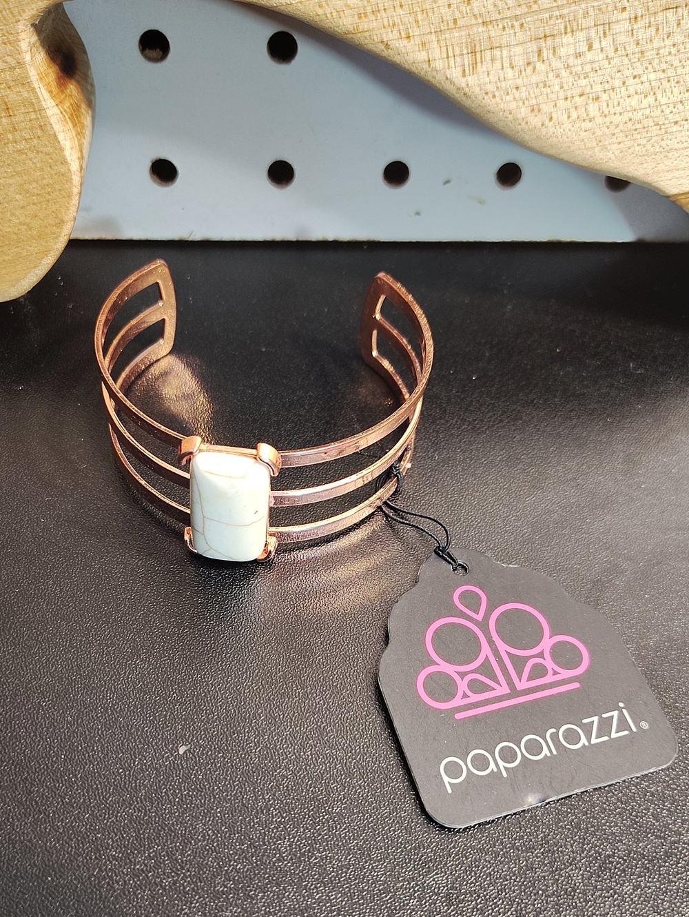 paparazzi Rose Gold Multi-Band Cuff with White Stone